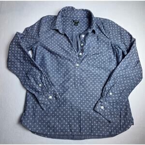 J.Crew Indigo Blue Chambray Popover Blouse With Front Pocket Size Small